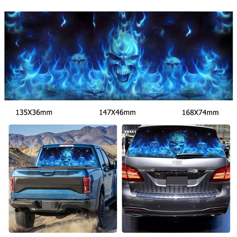 Auto Products Waterproof Car Sticker Flaming Skull Rear Window Graphic Decals