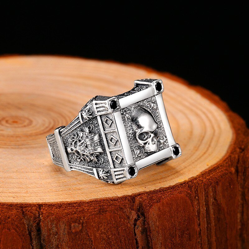 Sterling Silver Skull Rings For Men Zircon Ring Vintage