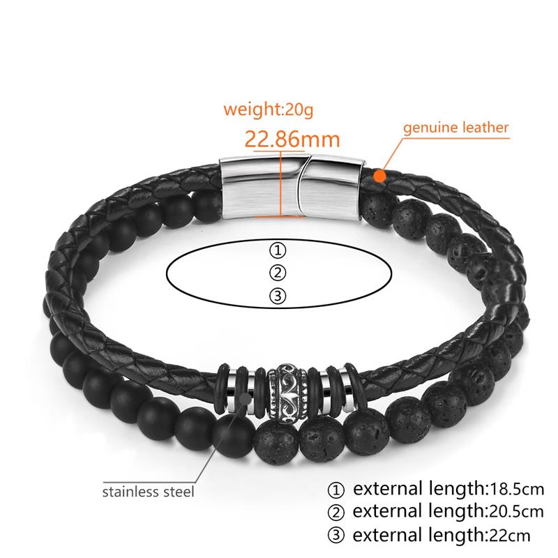 Charm Beads Leather Bracelet For Mens Jewelry Stainless Steel