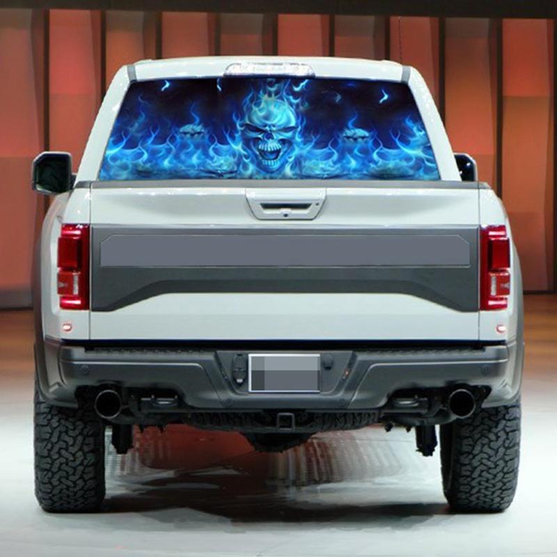 Auto Products Waterproof Car Sticker Flaming Skull Rear Window Graphic Decals