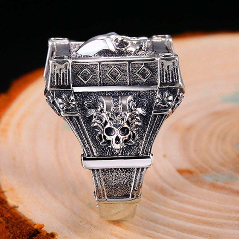 Sterling Silver Skull Rings For Men Zircon Ring Vintage