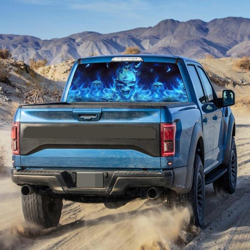 Auto Products Waterproof Car Sticker Flaming Skull Rear Window Graphic Decals