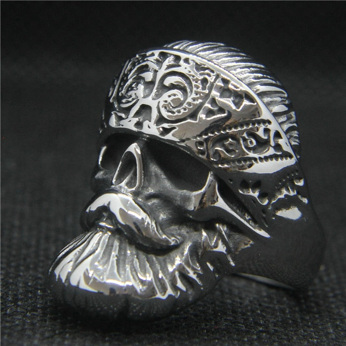 Stainless Steel Mens Biker Punk Ghost Scarf Moustache Skull Ring