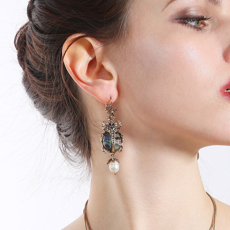 Vintage Ladybug Skull Drop Earrings Pearl Earring For Women Fine