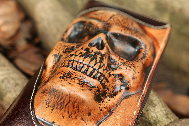 New punk type tanning cowhide skeleton skull wallet