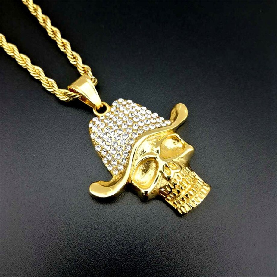 Stainless Steel Skull & Skeleton Pendant Necklace For Women Men Gold Color