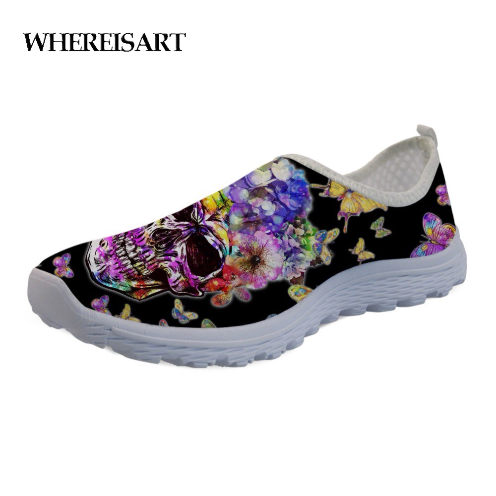 Skull Pattern Black Women Shoes Flats 3D Butterfly