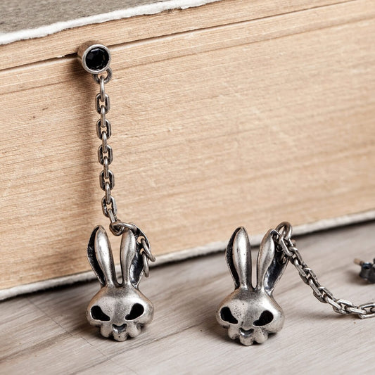 925 silver cartoon animal evil rabbit skull earrings