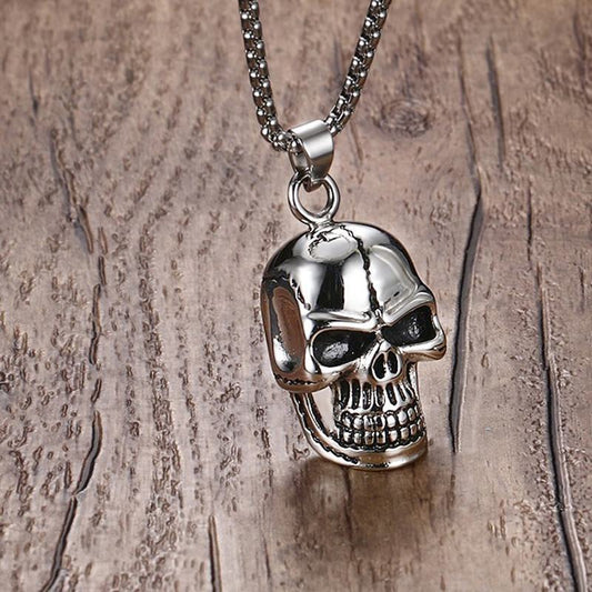 Men's Stainless Steel Skull Pendant Necklace in Tone Biker