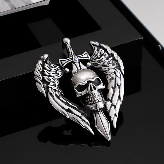 Punk Retro Skull Sword Wings Pendant Domineer Personality Men  Titanium Steel Jewelry
