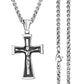 Male Stainless Steel Link Chain Round Circle Cross Pendant Necklace