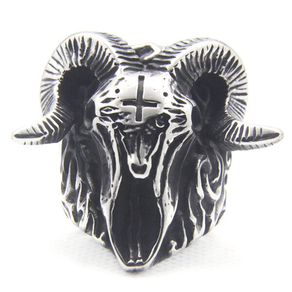 Stainless Steel Women Mens Fashion Horn Goat Cross Skull Ring