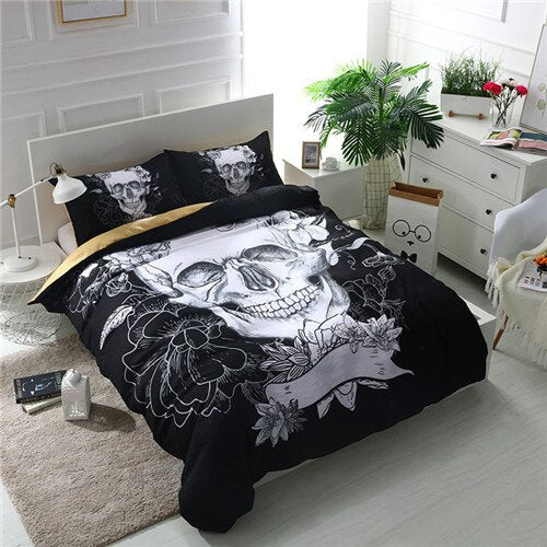 3D Flowers Skull Bedding sets wedding Duvet Cover + pillow case