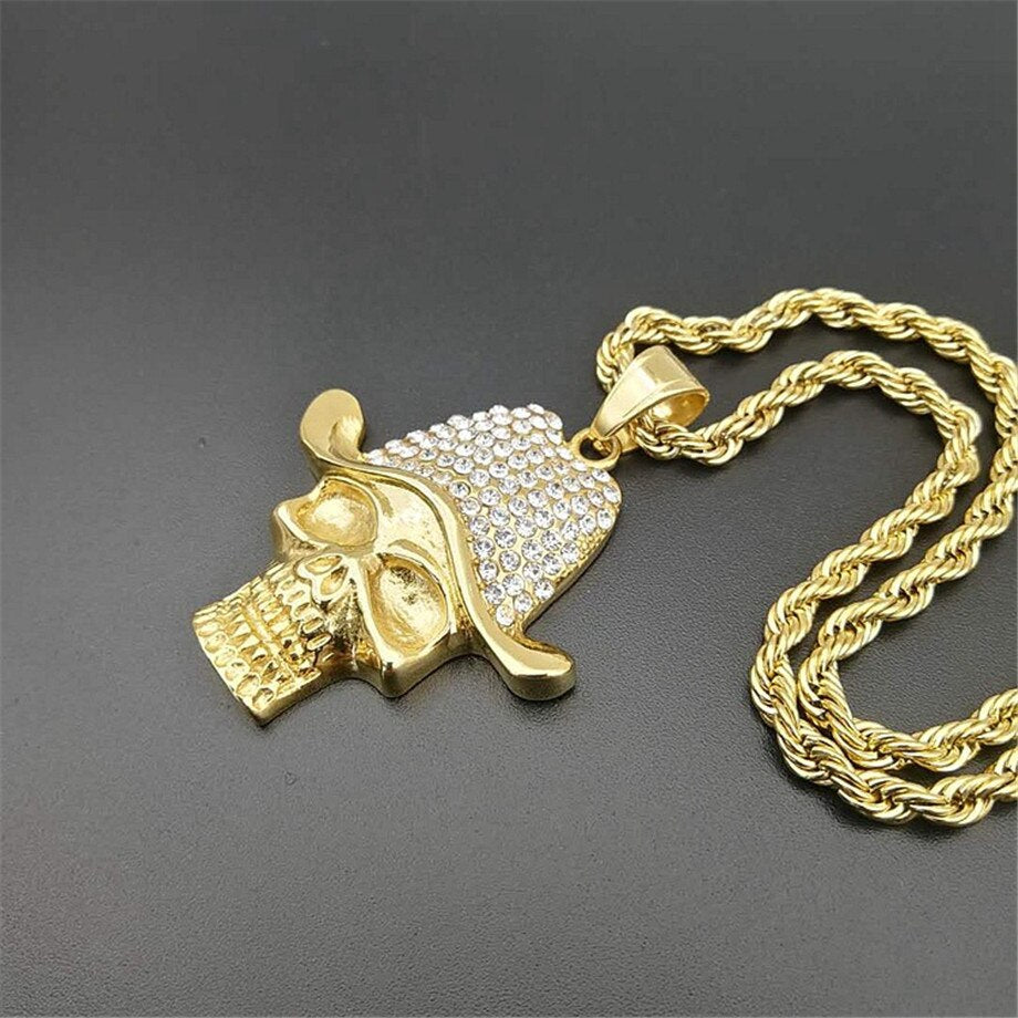 Stainless Steel Skull & Skeleton Pendant Necklace For Women Men Gold Color