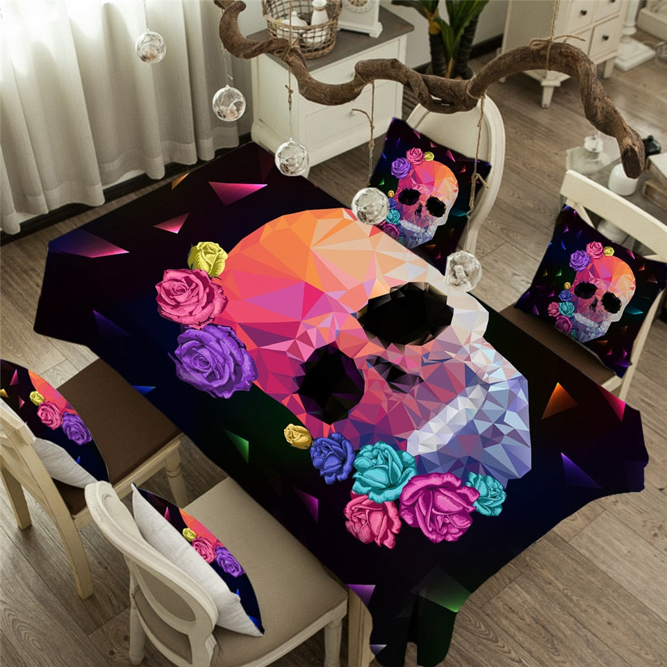 Geometric Skull Tablecloth Gothic Colorful Waterproof Table Cloth