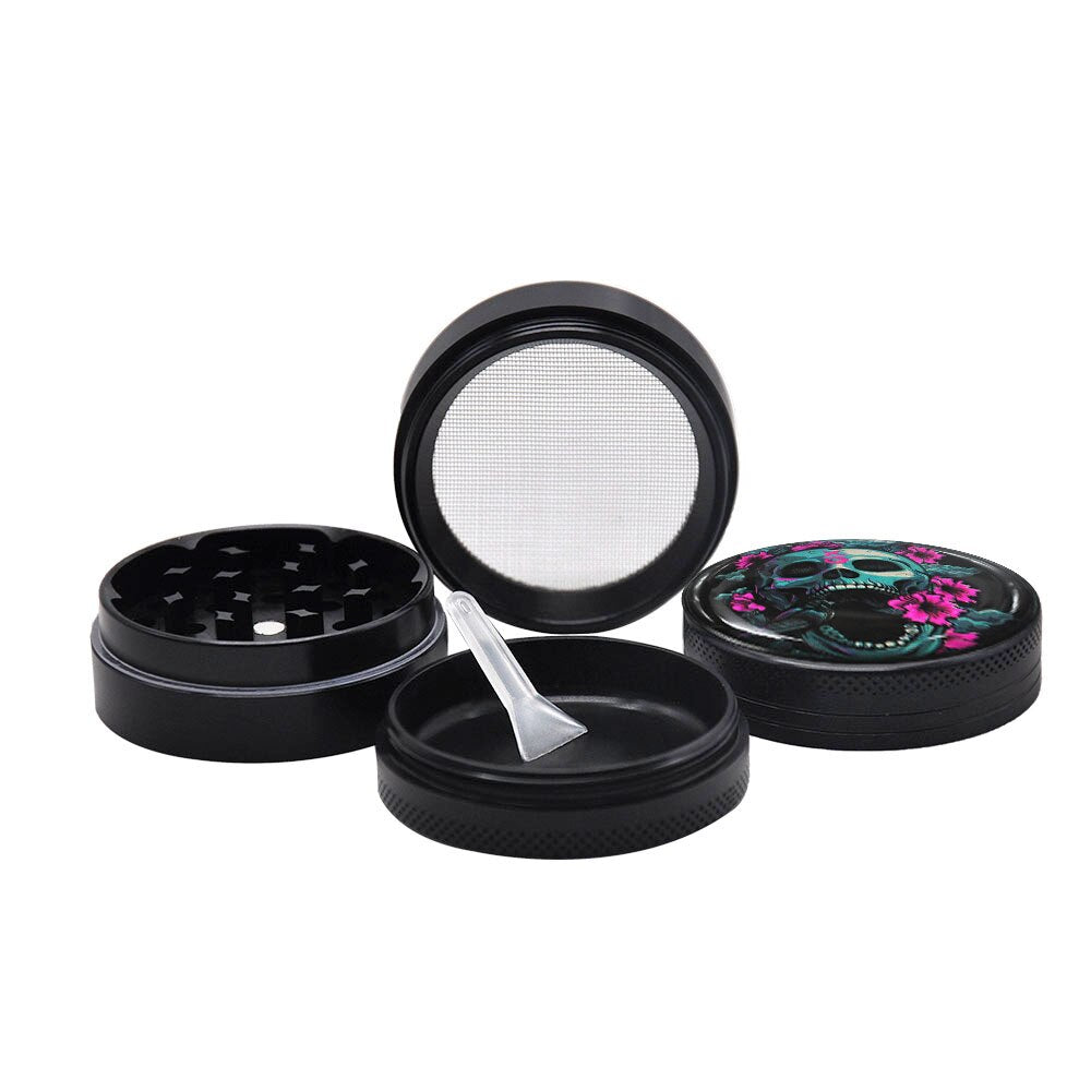 Sugar Skull Series Aluminum Herb Grinder 50MM 4 Piece Metal Tobacco Grinder  Grinders Crusher Smoke  Accessories