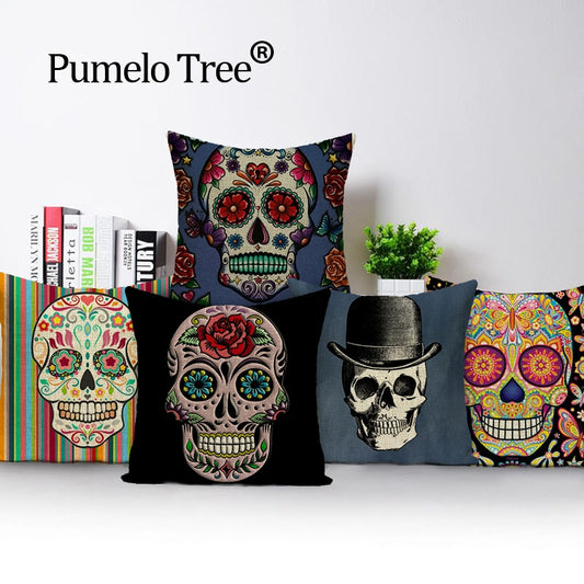 Colorful Square Pillow cover Sugar Skull Decor Living Room Cushion