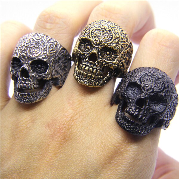 2018 Flowers Skull Ghost Ring 316L Stainless Steel