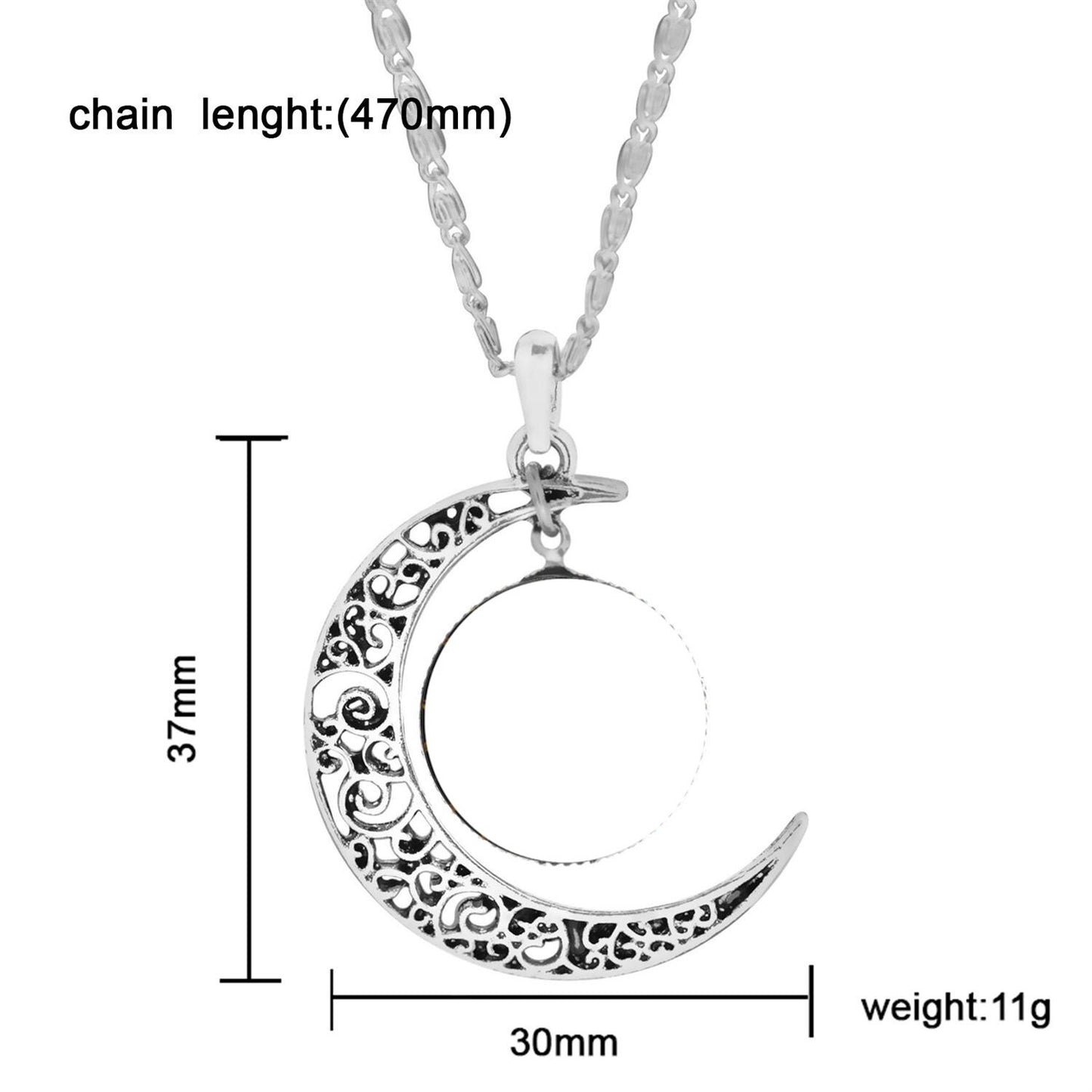 Skull Crescent Moon Necklace Antique  Glass Pendant Necklace Sugar Skull Jewelry