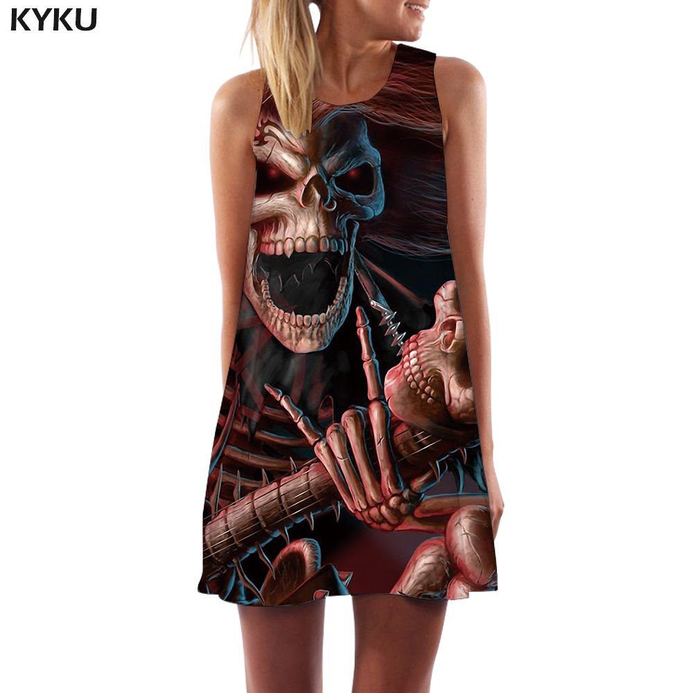 Brand Skull Dress Women Grim Reaper Short Skeleton