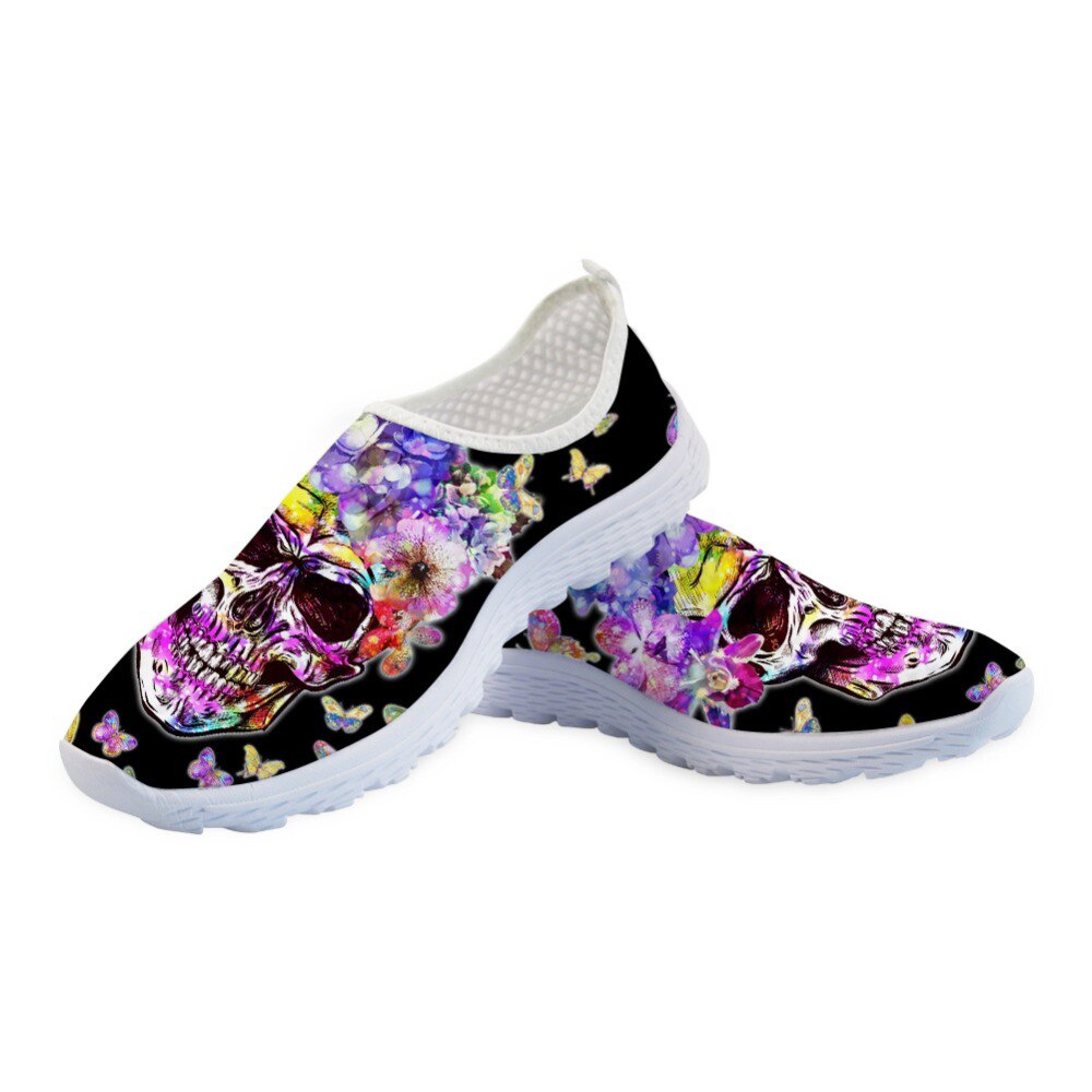 Skull Pattern Black Women Shoes Flats 3D Butterfly