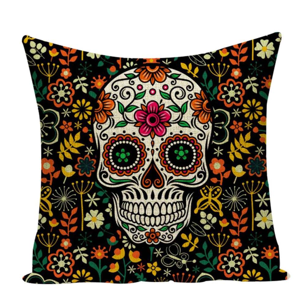 Colorful Square Pillow cover Sugar Skull Decor Living Room Cushion