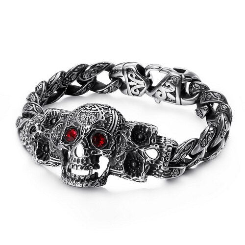 Fongten Skull Cross Curb Men's Bracelet Vintage Black