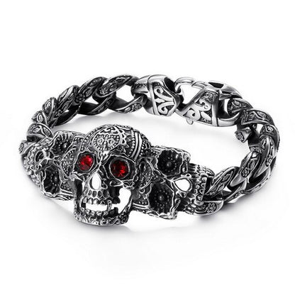 Fongten Skull Cross Curb Men's Bracelet Vintage Black