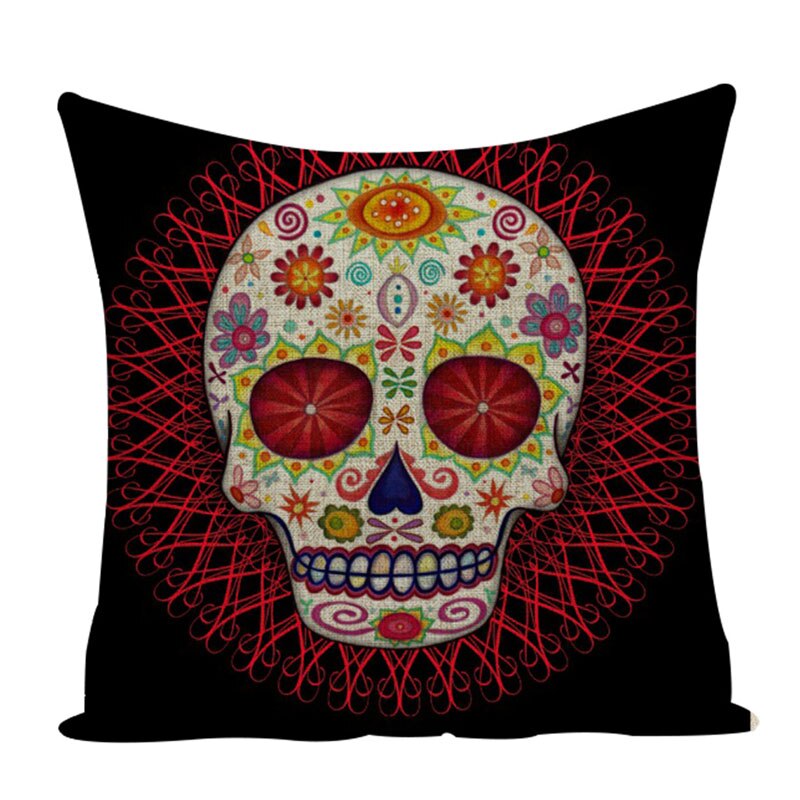 Colorful Square Pillow cover Sugar Skull Decor Living Room Cushion