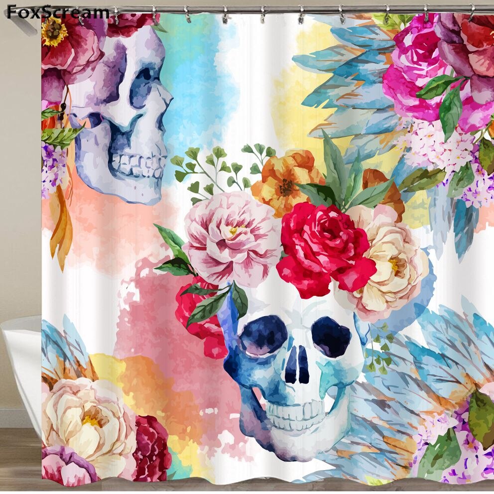 Mexican Fabric Sugar Skull show Curtains Cartoon Colored Skull  Shower Curtain Bathroom Waterproof  Polyester With Hooks