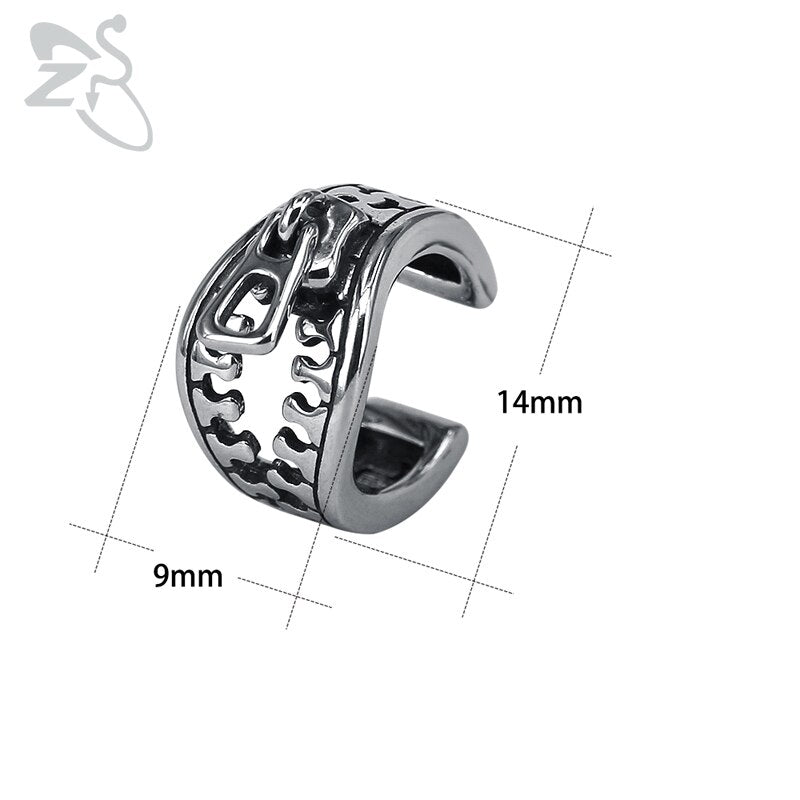 Punk Zipper Clip Earrings for Men Stainless Steel Jewelry Rock Roll
