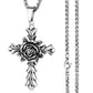 Male Stainless Steel Link Chain Round Circle Cross Pendant Necklace