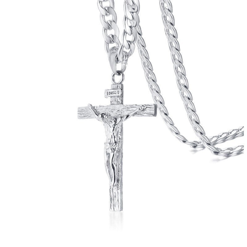 Cross Necklace for Men Stainless Steel Cuban Chain 20"-24"