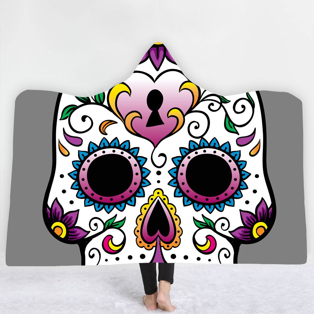 Unique Customized Skull Girl Print Hooded Blanket Day of the Dead