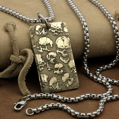 High Detail 2-side Deep Engraved Brass Skulls Pendant Biker Rock Punk Style