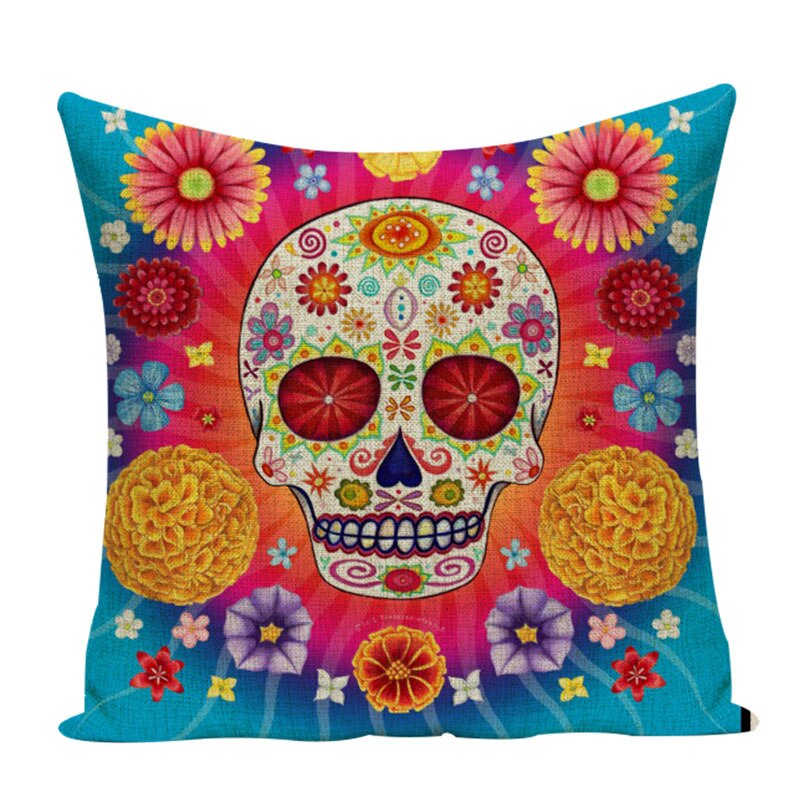 Colorful Square Pillow cover Sugar Skull Decor Living Room Cushion