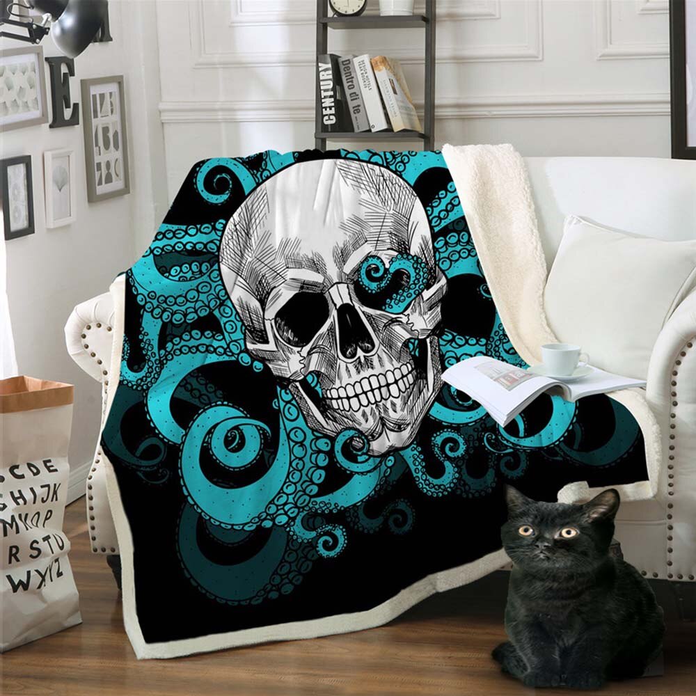 2 Sizes Flowery Skull by SunimaArt Throw Blanket Purple Gothic