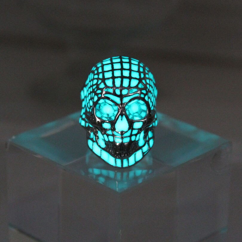 New glow ring skull Ring men women Glowing Ring Luminous