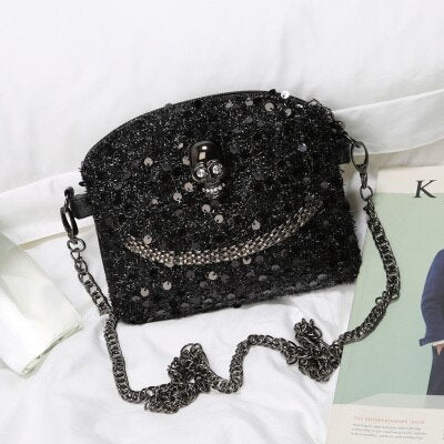 2019 designer women tassel skull chain bag PU