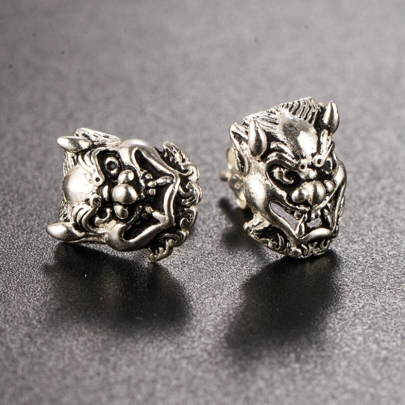 100% 925 Silver Skull-head Earrings Real Sterling Silver Skeleton Stud