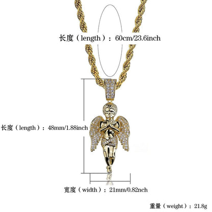 AAA+ Zircon Bling Ice Out Cupid Angel Pendant Necklaces Gold