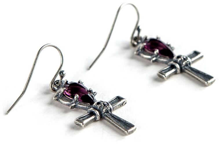 100% 925 Sterling Silver Drop Earrings Crystal Cross And Skull Shape Earrings