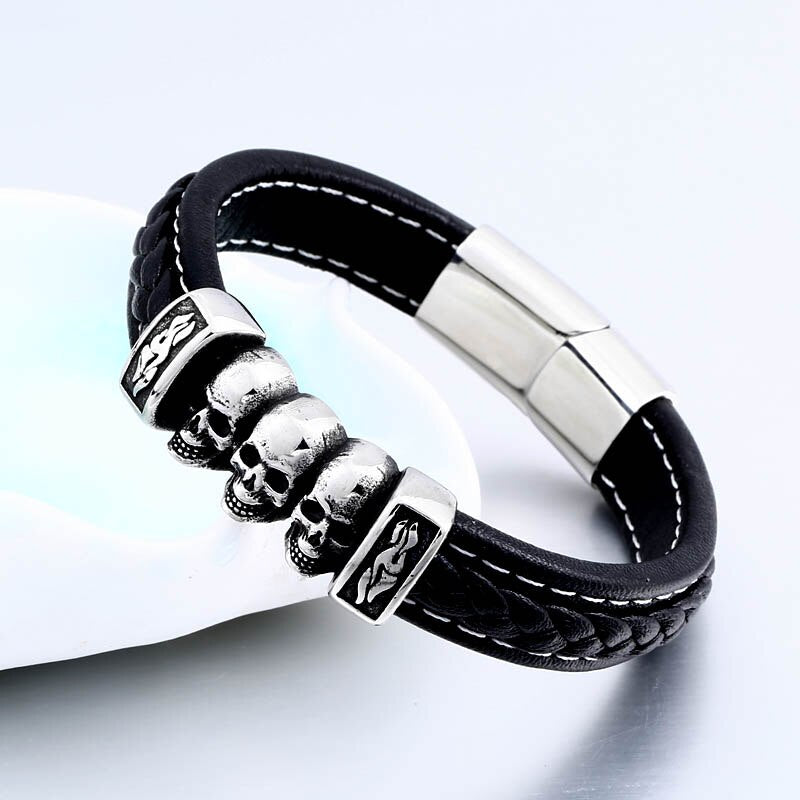 Steel soldier THREE skull punk man bangle bracelet