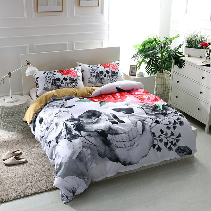 3D Flowers Skull Bedding sets wedding Duvet Cover + pillow case