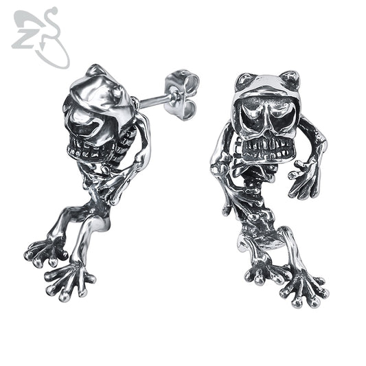 Rock Roll Stud Earrings Skull Frog for Men Stainless Steel