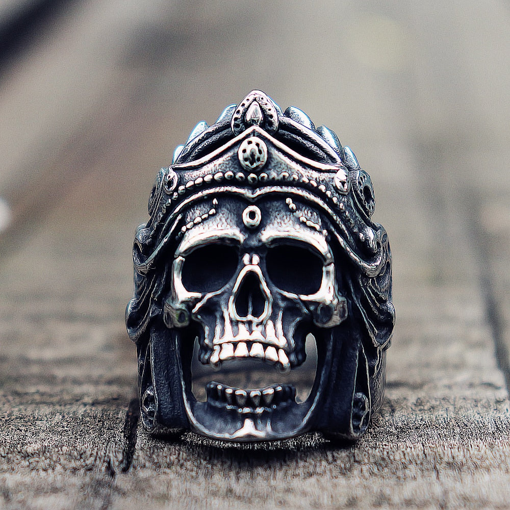 Mens Boys Mahakali Helmet Skull Biker Rings Vintage 3