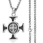 Male Stainless Steel Link Chain Round Circle Cross Pendant Necklace