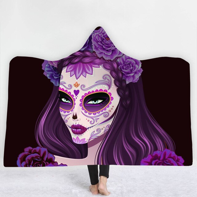 sugar skull blanket 3D Printed Plush Hooded Blanket