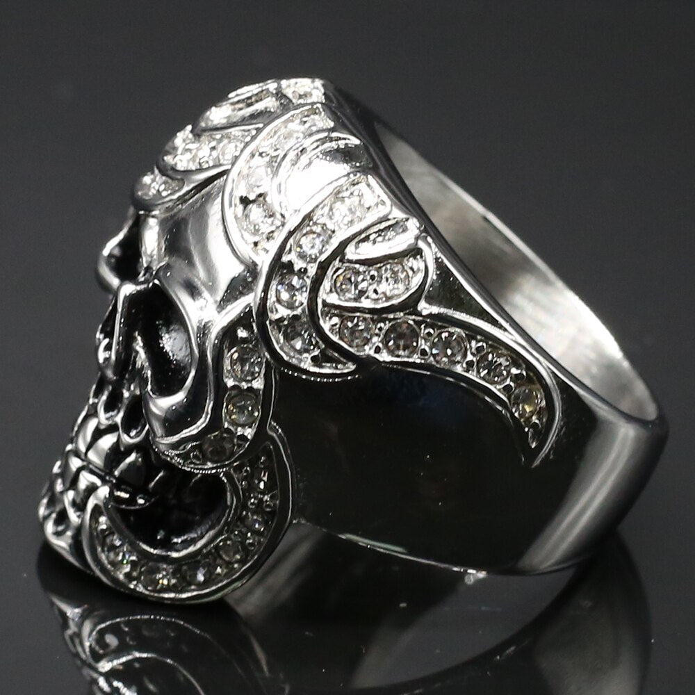 Goth Skull Ring Men Solid Stainless Steel & CZ Jewelry Ringen Punk Rock Skeleton