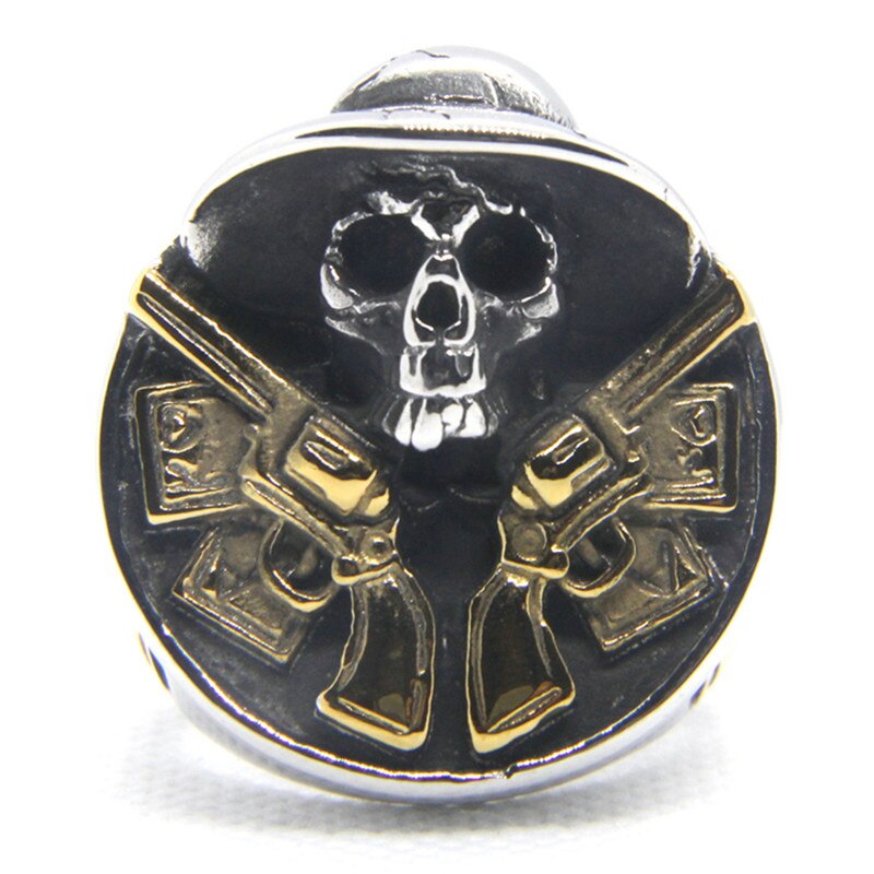 Stainless Steel Fashion Double Guns Big Man Ring